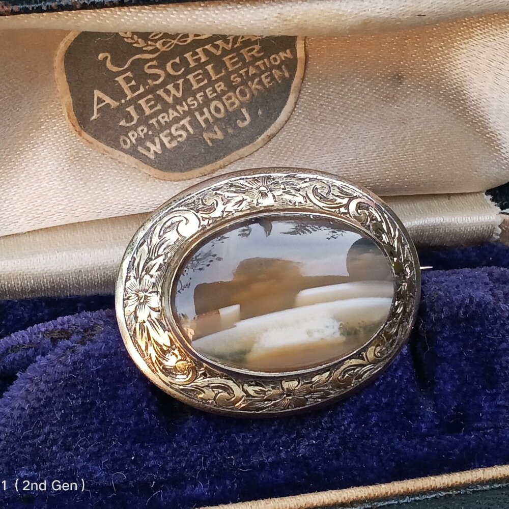 Antique Gold Fill & Agate Brooch - Picture 2 of 6